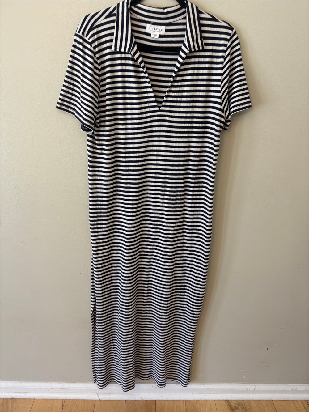 Velvet by Graham & Spencer Black & White Striped Maxi Polo Dress